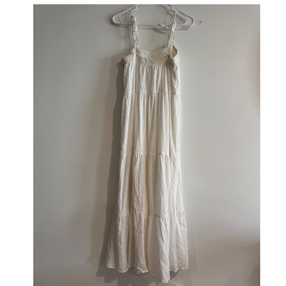 Express Tiered Maxi Dress Women Small White Smocked‎ Tie Strap
